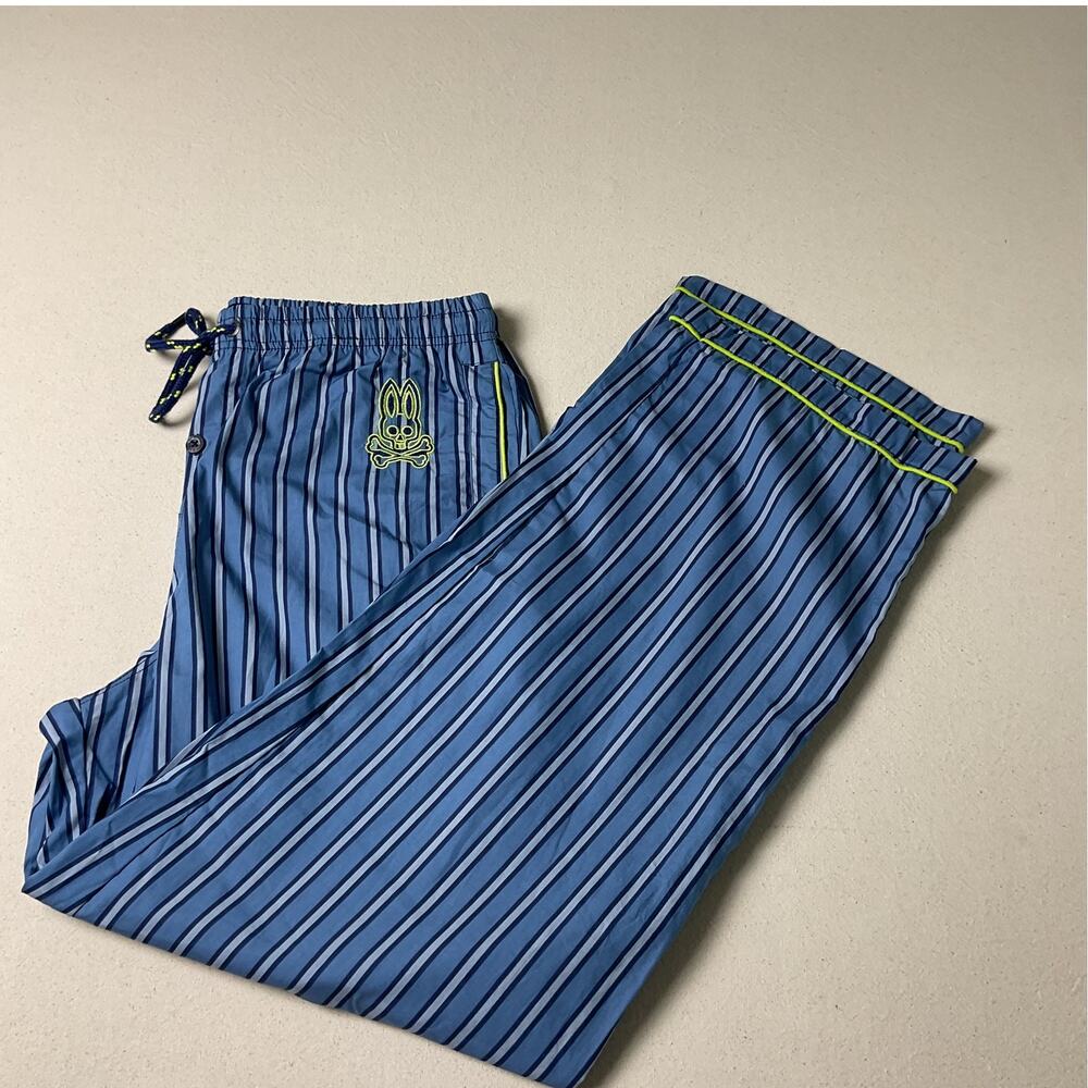 Psycho Bunny Blue Striped Mens Size L Lightweight Pajama Pants